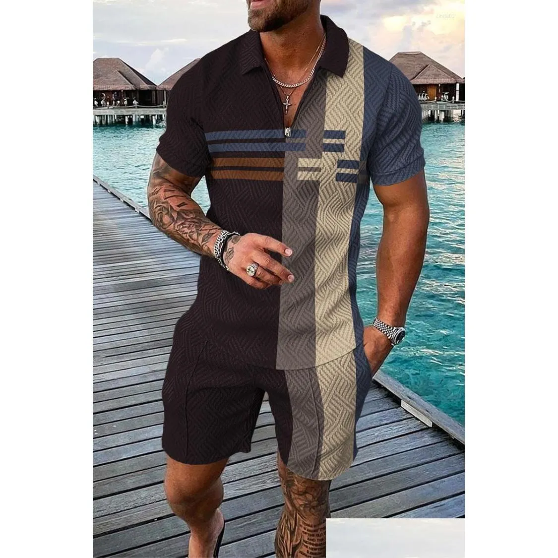 Heren trainingspakken Zomer trainingspak voor heren Rits Oversized 2-delige sets voor mannen Business Casual 3D-geprint Hoge kwaliteit mode Dro Dhxo6