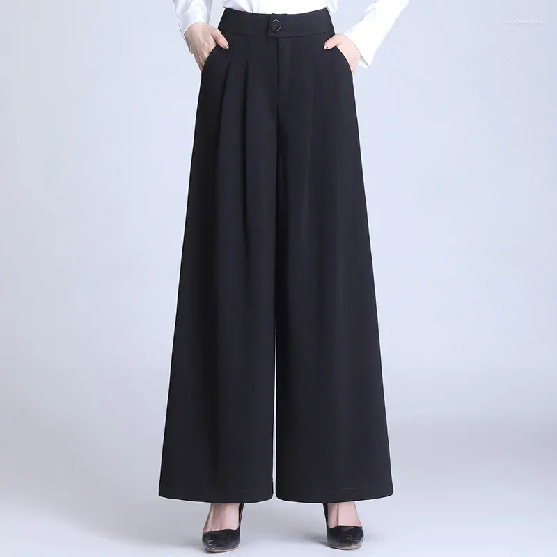 Women's Pants Spring Autumn Elastic High Waist Black Wide Leg Skirt Women Elegant Loose Casual Straight Trousers Office Lady M-4XL 2009