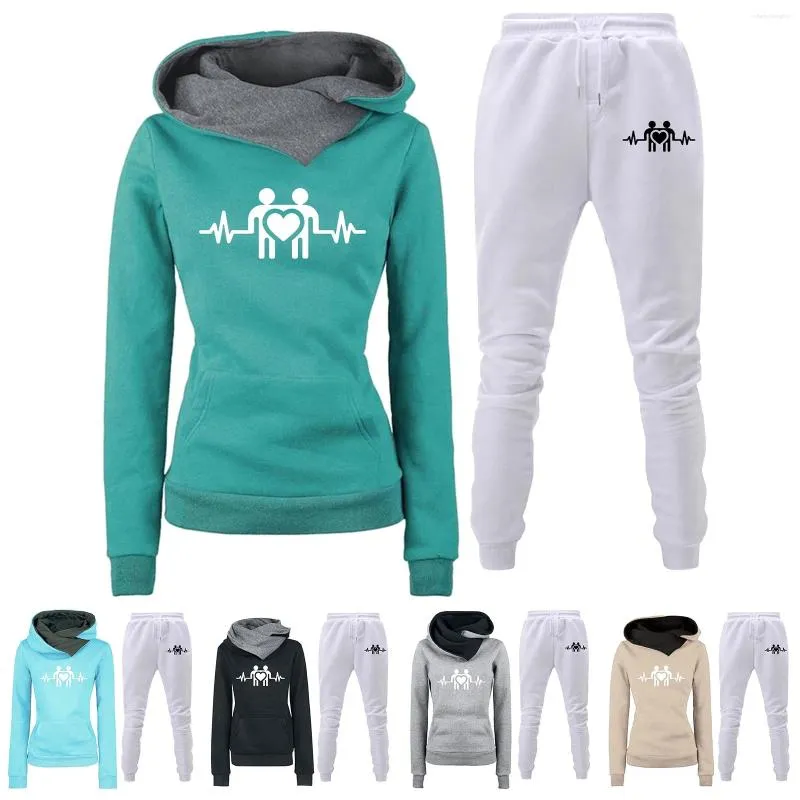Одежда для спортзала, женская спортивная одежда с капюшоном и принтом в форме сердца, свитер, брюки