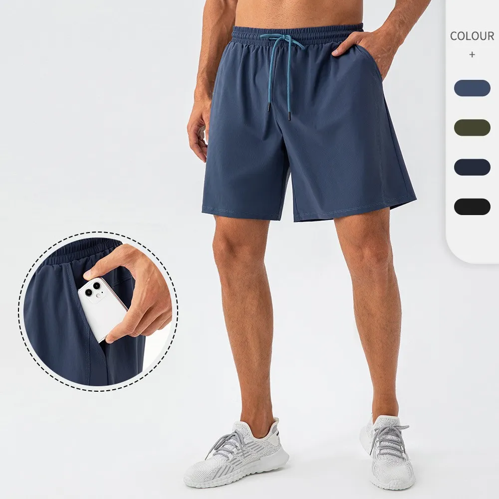 2024 LU Men Yoga Sports Short Quick Dry Shorts With Back Pocket Mobile Phone Casual Running LL Gym Jogger Pant