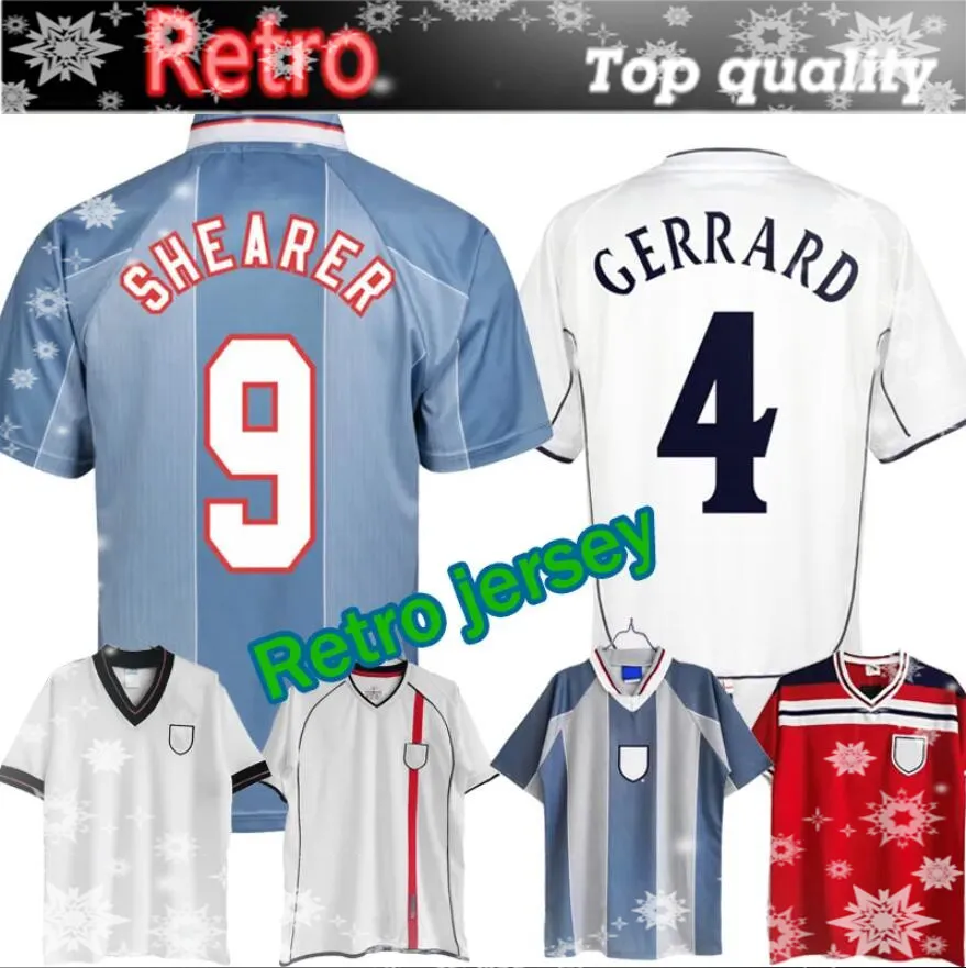 Angleterre Retro Football Shirt Vintage Soccer Jersey Classic Men's Top Home White Away Red 1990 2002 82 84 87 90 94 95 96 98 99 01 Shearer Lineker Gerrard Lampard Scholes