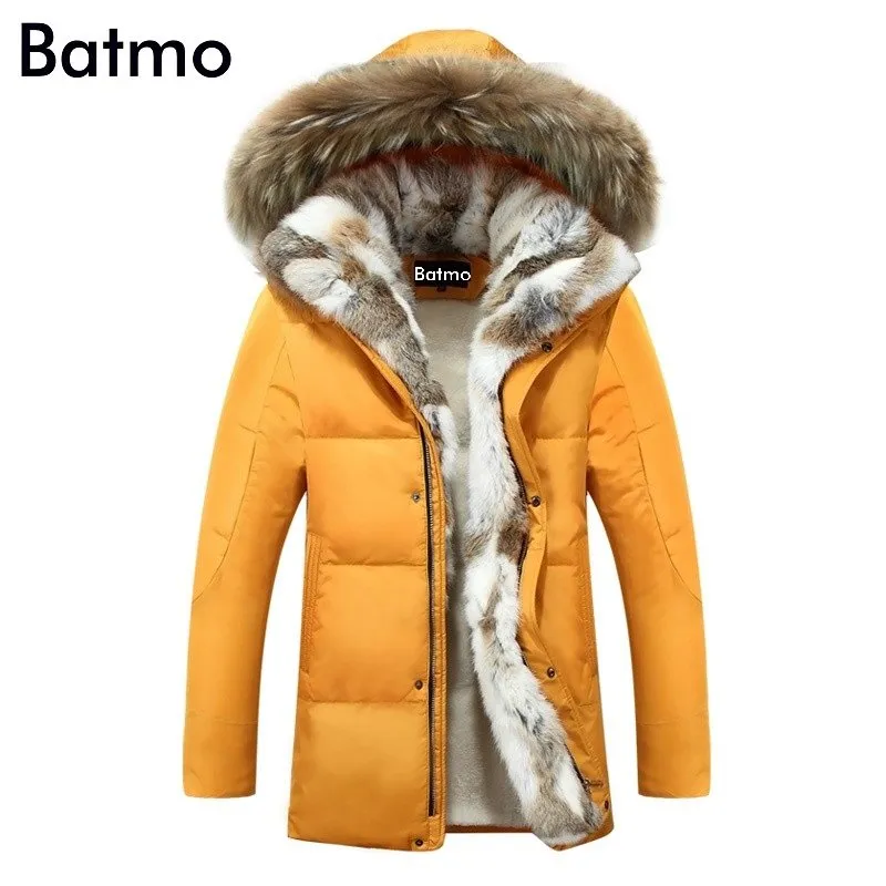 Men's Winter Duck Down Jacket with Hooded Rabbit Fur Collar, Thick