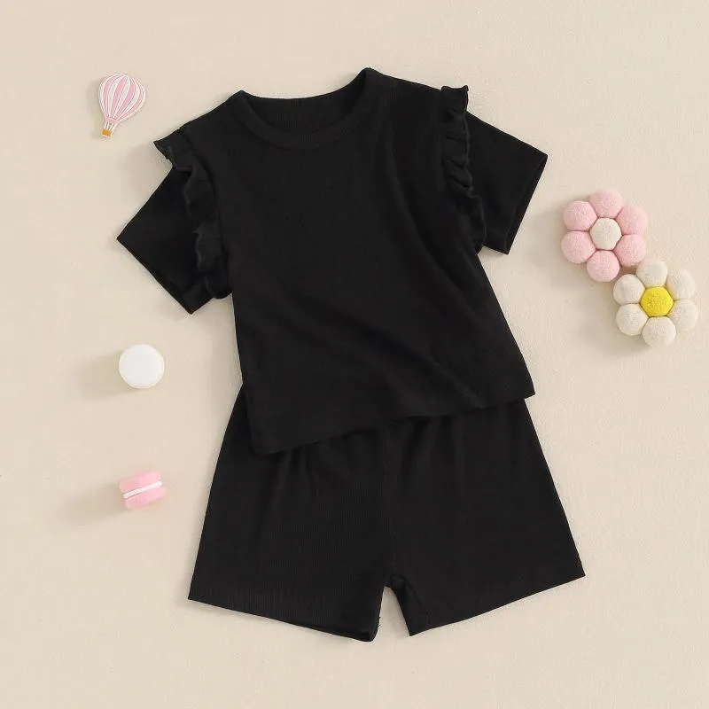 Clothing Sets Born Toddler Baby Girl Summer Clothes Knit Ribbed Ruffle Shirt Shorts Casual Outfits 0 3 6 9 12 18 Months 2T