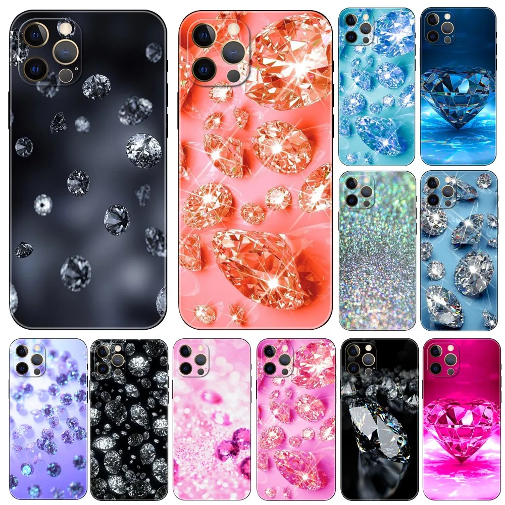 Capa de TPU macia para iPhone 15 Pro Max 14 Plus 13 12 11 XS MAX XR X 8 7 6 Iphone15 Moda Bling Diamond Print Shinny Strass Silicone Celular Celular Capa traseira