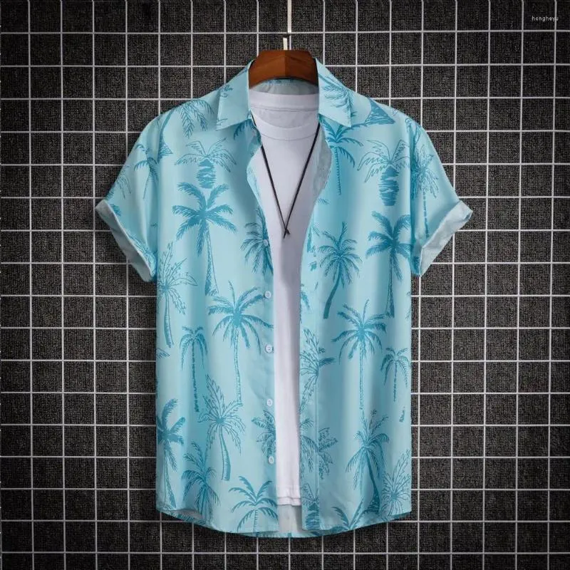 Camicie casual da uomo Camicia da spiaggia da uomo Stampa albero di cocco Cardigan estivo monopetto con risvolto per vacanze in stile vacanza