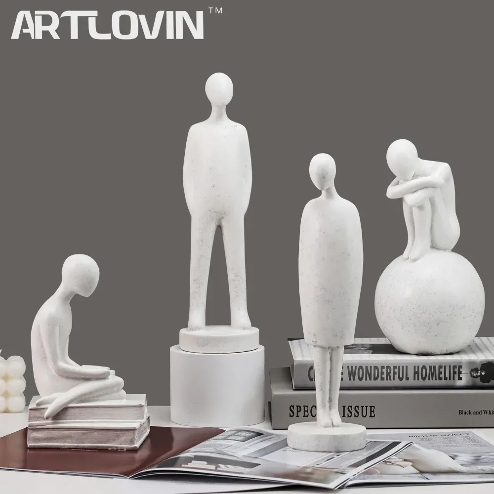 Sculptures ARTLOVIN Abstract People Statue Tabletop Resin Figures Reading Sculptures Modern White Home Decoration Ornaments Vintage Grey