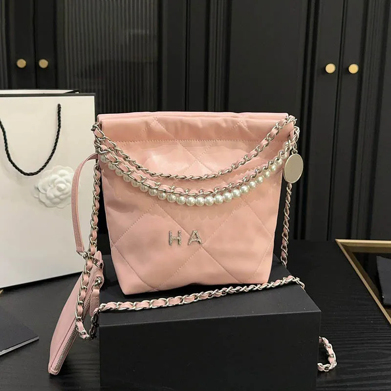 24CM chaîne de perles 22 sac poubelle femmes sac à bandoulière avec portefeuille de créateur matériel or et argent sac à main de luxe sac sous les bras en plein air Shopping pochette Pochette