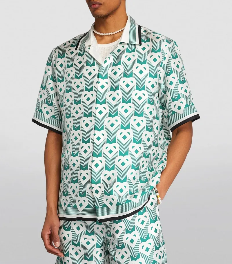 Casablanca Cuban Collar Sets Silk Designer Men Shirts Green Heart Shorts Casablanc