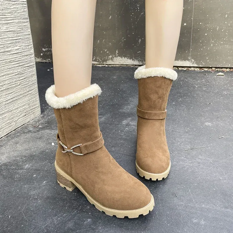 Stivali Scarpe per donne 2023 Nuovo bracciale laceup di base Cuci di moda Classici casual invernali Classici concisi stivali da neve a maniche di punta rotonda