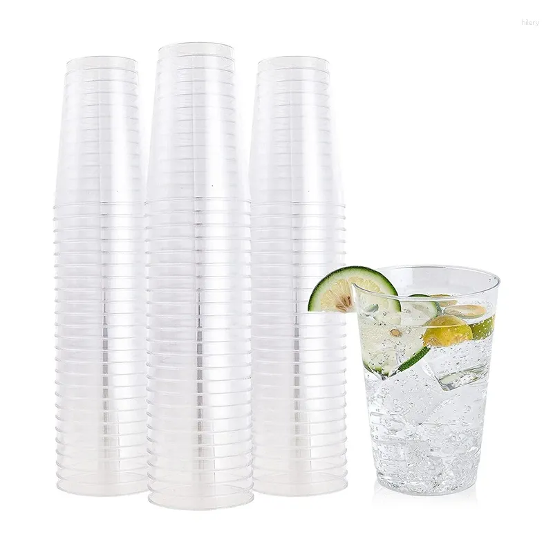 Gobelets jetables pailles, lot de 100 gobelets en plastique transparent robustes, réutilisables et durs pour mariage