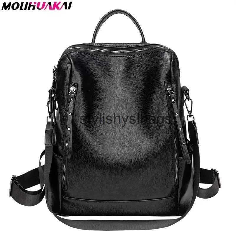 Backpack Style Shoulder Bags Women Soft Leather Backpacks Vintage Female Sac a Dos Casual Travel Ladies Bagpack Mochilas School For Girls H240328