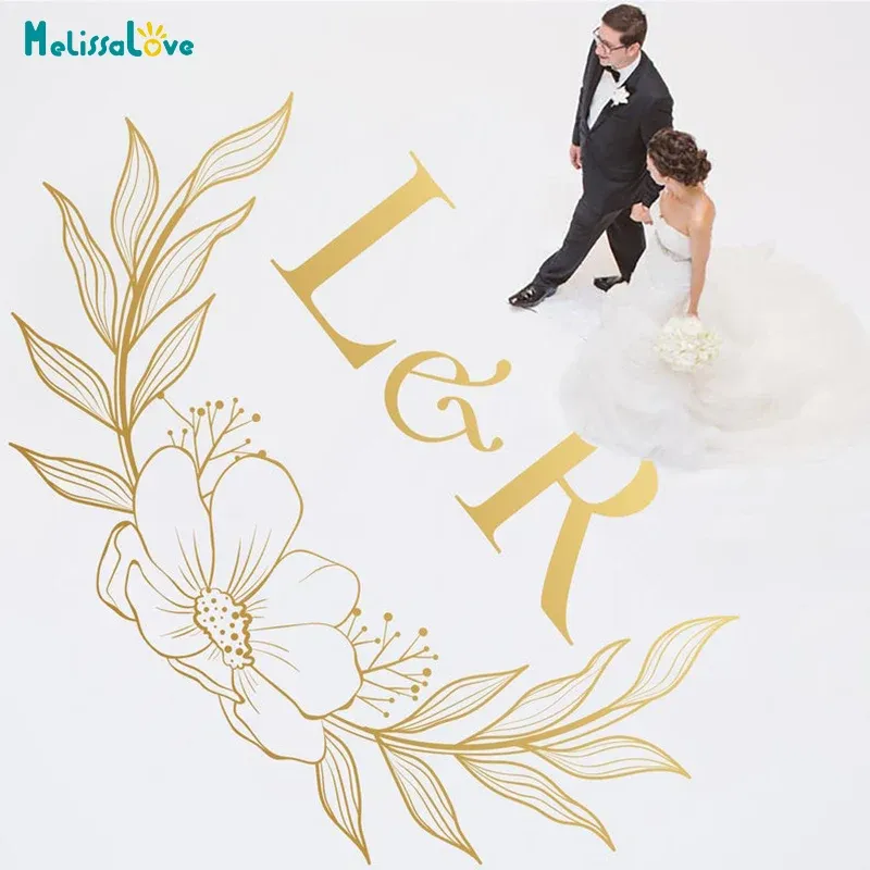 Adesivos personalizados iniciais do noivo da noiva casamento dança piso adesivo vinil decoração festa de casamento decalque removível cartaz ba875