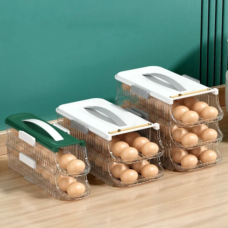 Bores Boîte de stockage d'oeufs à défilement automatique portable portable d'oeuf durable Refrigérateur Eggs Organisateur d'organisateur Space Saver Contaiteur