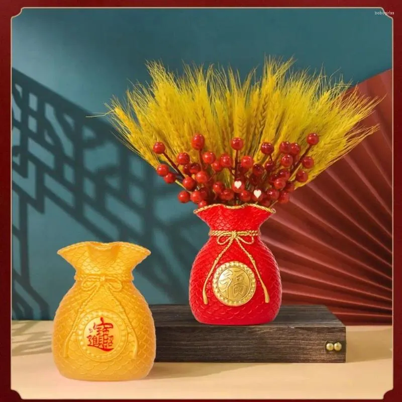 Vases Plastic Blessed Sac Fortune la plus heureuse faisant le vase de fleur rouge vase jaune du festival décoration printemps