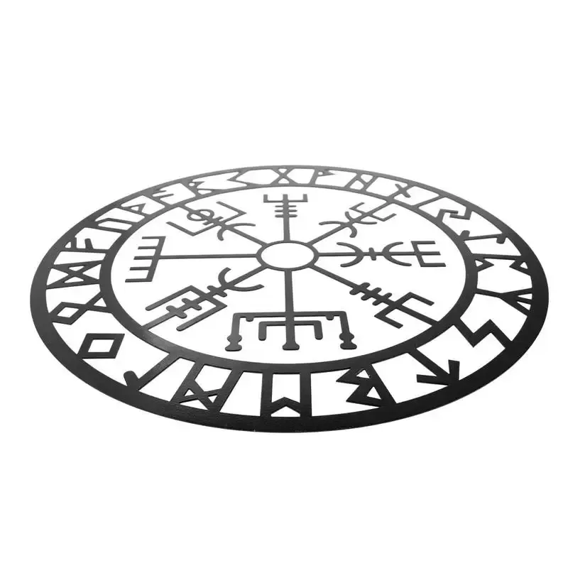 Stickers Style Iron Viking Decor Norse Mythology Symbols Wall Hanging Decoration Creative Metal Round Wall Shelf Decor