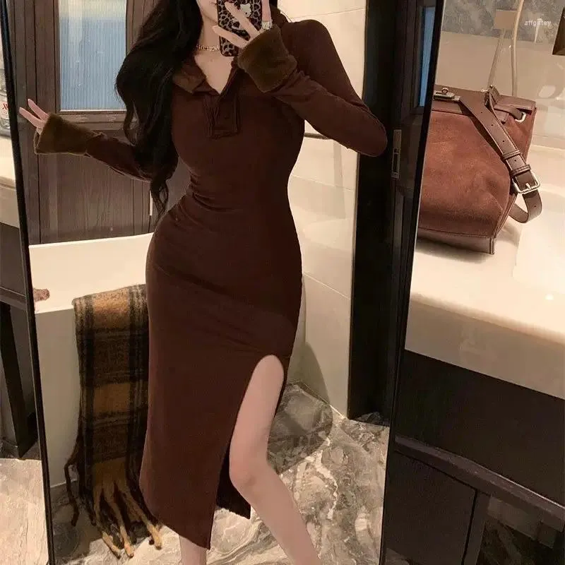 Casual klänningar hsa lång ärm huva bodycon klänning kvinnor sida delad bandage höst svart mager stretchy party vestidos