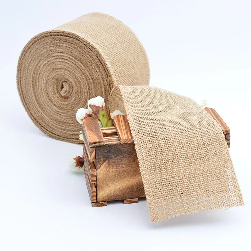 Bürsten 110 Meter/Rolle Natürliche Jute-Sackleinen-Spitze Hessisches Hanfband Vintage Rustikale Hochzeit Party Weihnachtsdekoration Diy Handwerk Geschenkverpackung