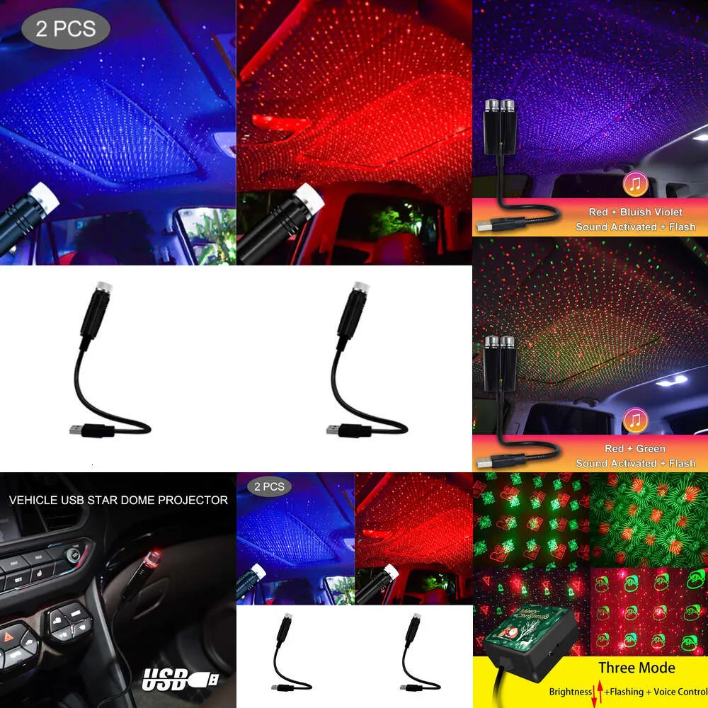 Uppgradera biltakprojektionsljus USB Portable Star Night Lights Justerbar LED Galaxy Atmosphere Lighting Interior Projector Lamp för tak sovrumsfest