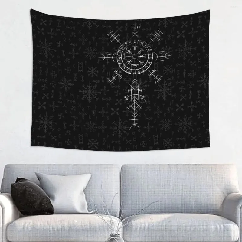 Arazzi Portafortuna Vichingo Bussola Vegvisir Arazzo Decorazioni per la casa Personalizzato Hippie Appeso a parete Vichinghi Valhalla per camera da letto