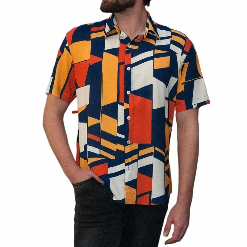 Camisas de streetwear Camisa de los hombres Chemise Geométrico Fresco Tropical Camisas de solapa INCERUN Butt Chemise Masculina Hombre Ropa S-5XL M5kQ #