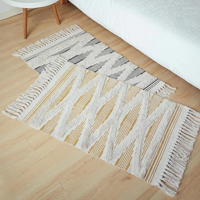 Tapetes de banho 60x90cm tapetes feitos à mão tecido quarto área de cabeceira tapete de entrada de casa almofada de pé antiderrapante cadeira de chuveiro de borla