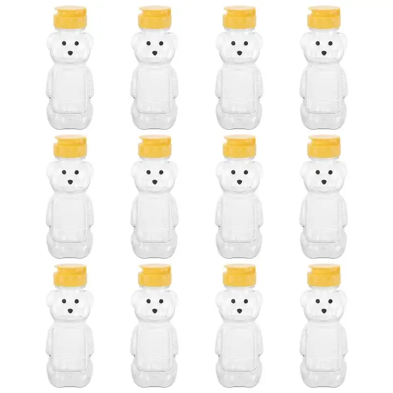 Gläser, 12 Stück, 240 ml, Kunststoff-Squeeze-Gewürzflaschen, Bärenform, Honigsaucenflasche, Senfmarmelade, Honigsauce, Senfmarmelade-Spender