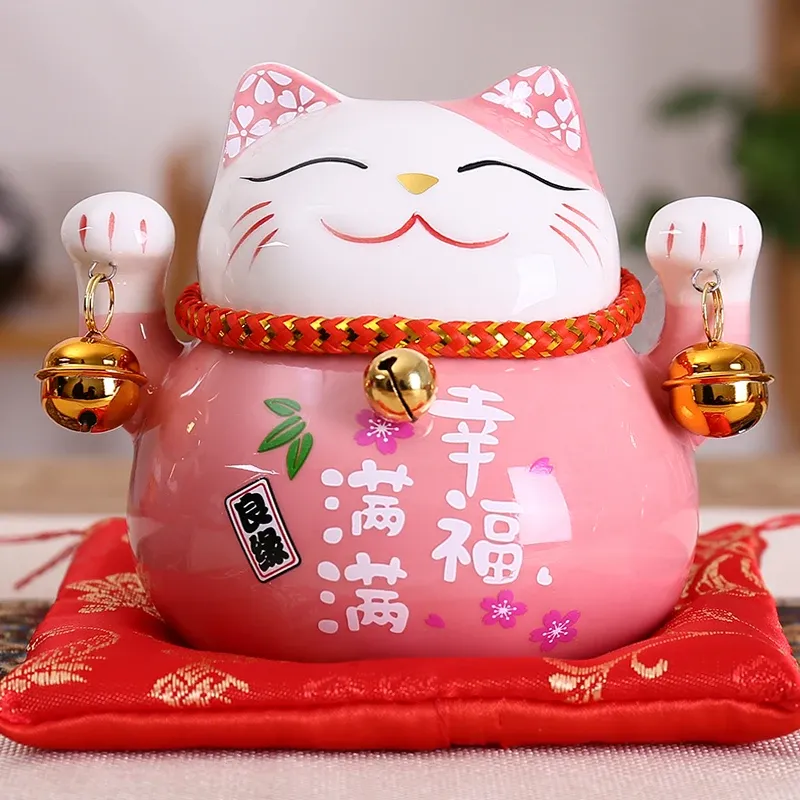 Sculptures 4,5 pouces en céramique Maneki Neko Statue Lucky Cat Tirelire Fortune Colored Cat Tirelire Décoration de la maison Cadeau Feng Shui