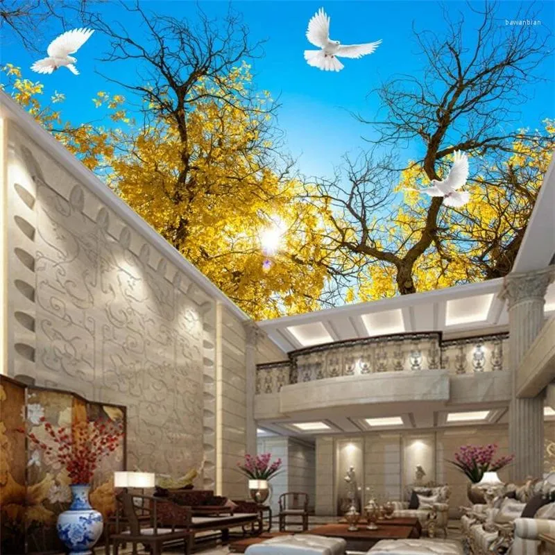 Wallpapers Wellyu Custom Wallpaper 3d Po Murals Yellow Apricot Leaves Autumn Blue Sky White Clouds Top Mural Background Wall Paper