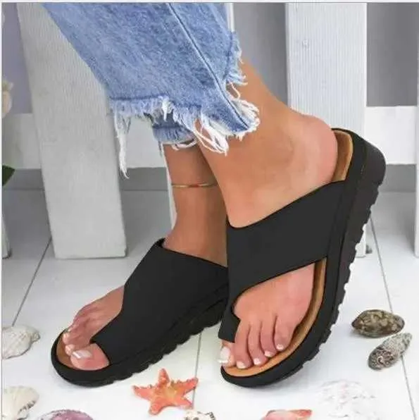 Pantofole Sandali estivi da donna Piattaforma comfort Correttore borsite Scarpe piatte Alluce da spiaggia ortopediche H2403287N78