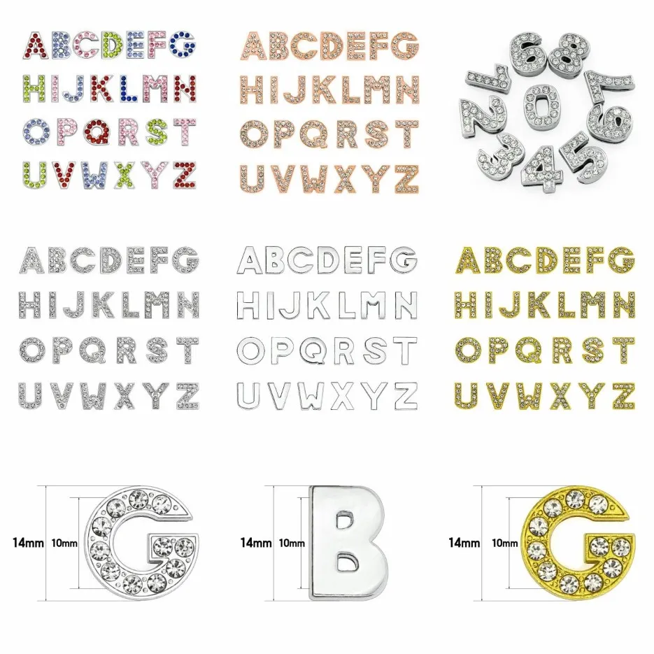 130 peças 10mm letras em inglês tampas de miçangas A-Z cor dourada cheia de strass amuletos de slides acessório faça você mesmo ajuste colarinho para animais de estimação pulseira chaveiro301r