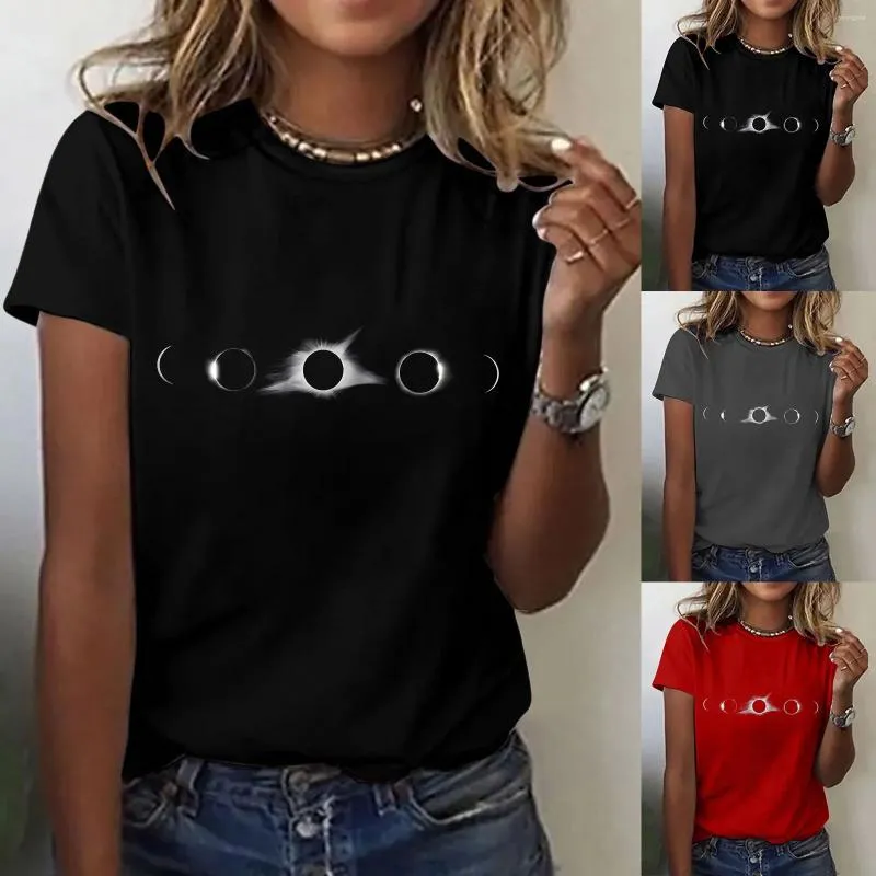 T-shirts pour femmes imprimé solaire col rond manches courtes petit haut t-shirt surdimensionné pour les femmes