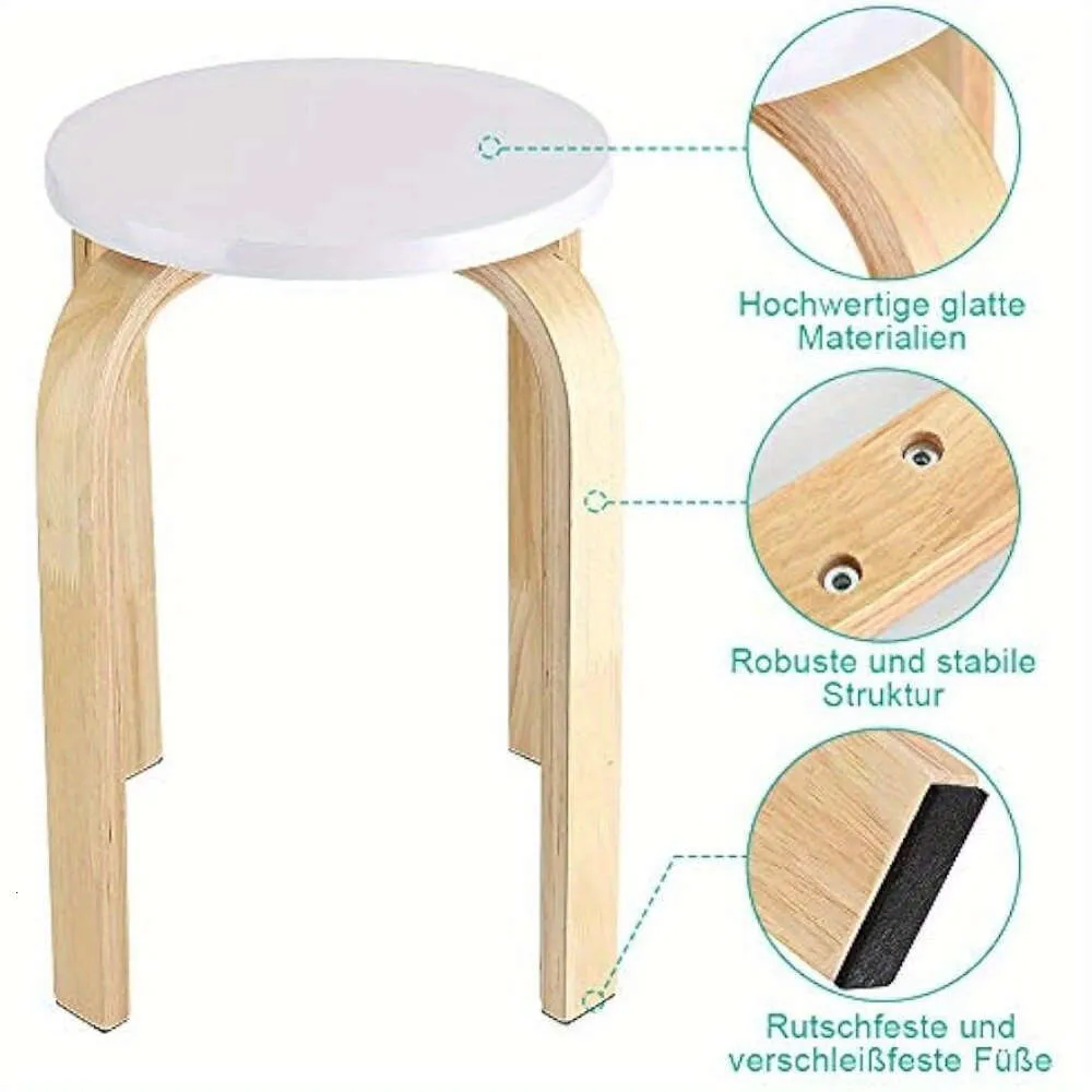 1 taburete redondo pequeño de madera curvada de 18.0 in, moderno taburete de bar apilable de madera, silla sin respaldo con alfombrilla antideslizante para comedor, cocina, hogar, jardín, sala de estar y clase