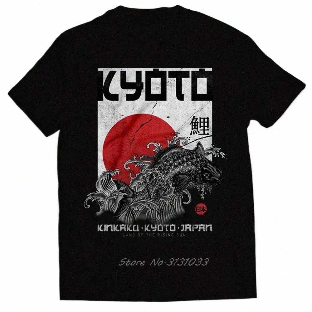 Kyoto Koi Fish Japan Flag Аниме Футболка Мужская футболка с круглым вырезом и коротким рукавом Футболки уличная F8zg #