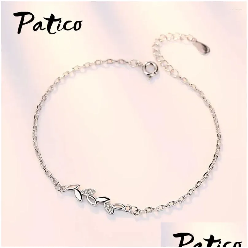 Link Bracelets Korean Women 925 Sterling Silver Leaves Branch Shape Lovely Bracelet Femme Pulsera Mujer Friendship Jewelry Gift