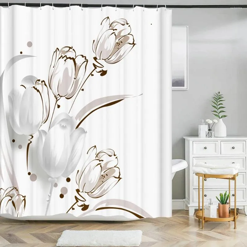 Shower Curtains Flower Bathroom Curtain Plant Floral Printed Waterproof Polyester Fabric Bath For Home Decor