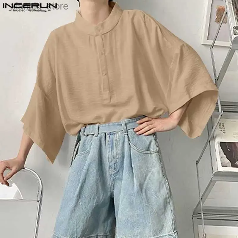 Camisetas para hombres Camisa para hombres Color sólido Cuello de soporte Manga corta Streetwear Camisas sueltas Estilo coreano Oversize 2023 Ropa para hombres S-5XL24328