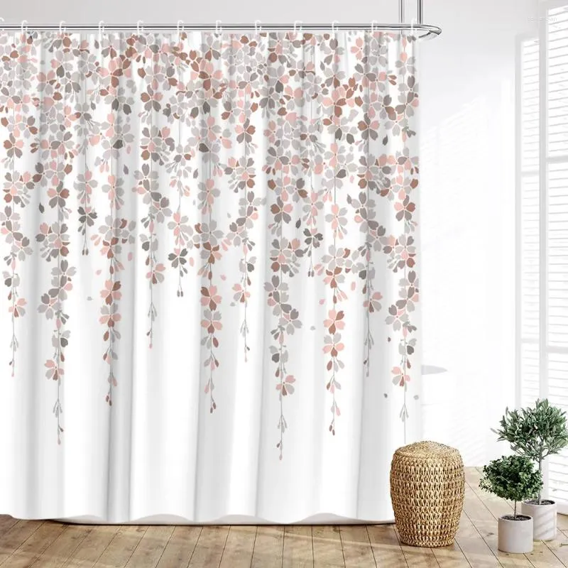 Tende da doccia Tenda a fiori Vite Petali botanici Primavera Moderna casa minimalista Decorazioni per il bagno stampate in poliestere con ganci