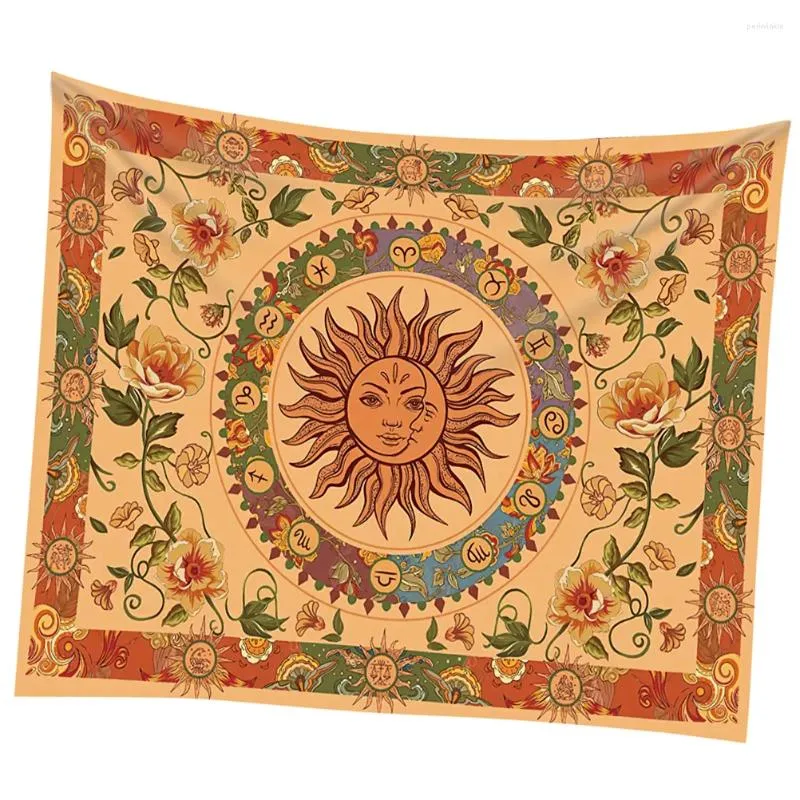 Tapestries Vintage Decor Sun Moon Tapestry Wall For Room Printing Background Cloth Hanging Backdrop Blanket Office