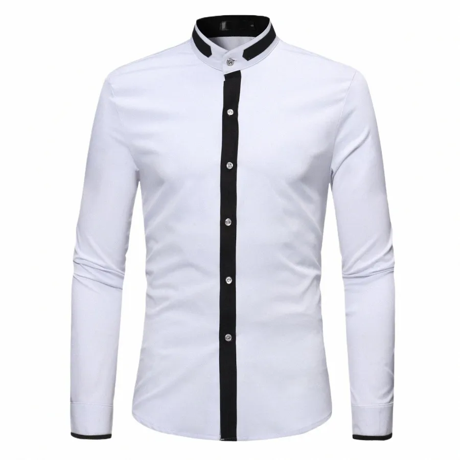 Homens Brancos Dr Camisas 2024 Marca Banded Mandarim Collar Camisa Masculino Lg Manga Casual Butt Down Camisa para Homens i7h7 #