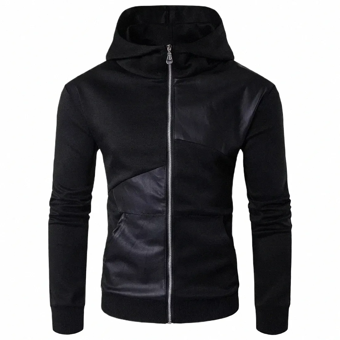 2023 New Men's Autumn Wear Men's English Spliced Sweater Black Foreign Trade Hooded Coat I5OR#