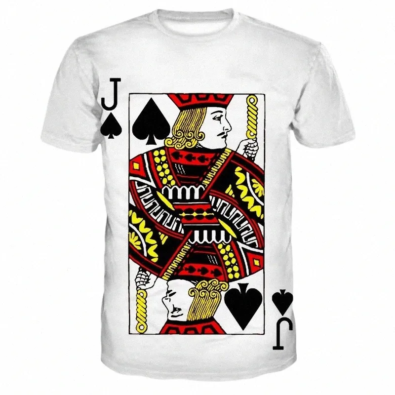 Summer 3D Print Classic Playing Card Mönster T-shirt, bekväma män och kvinnors O-Neck överdimensionerade GNT Kort ärmskjorta E1H6#