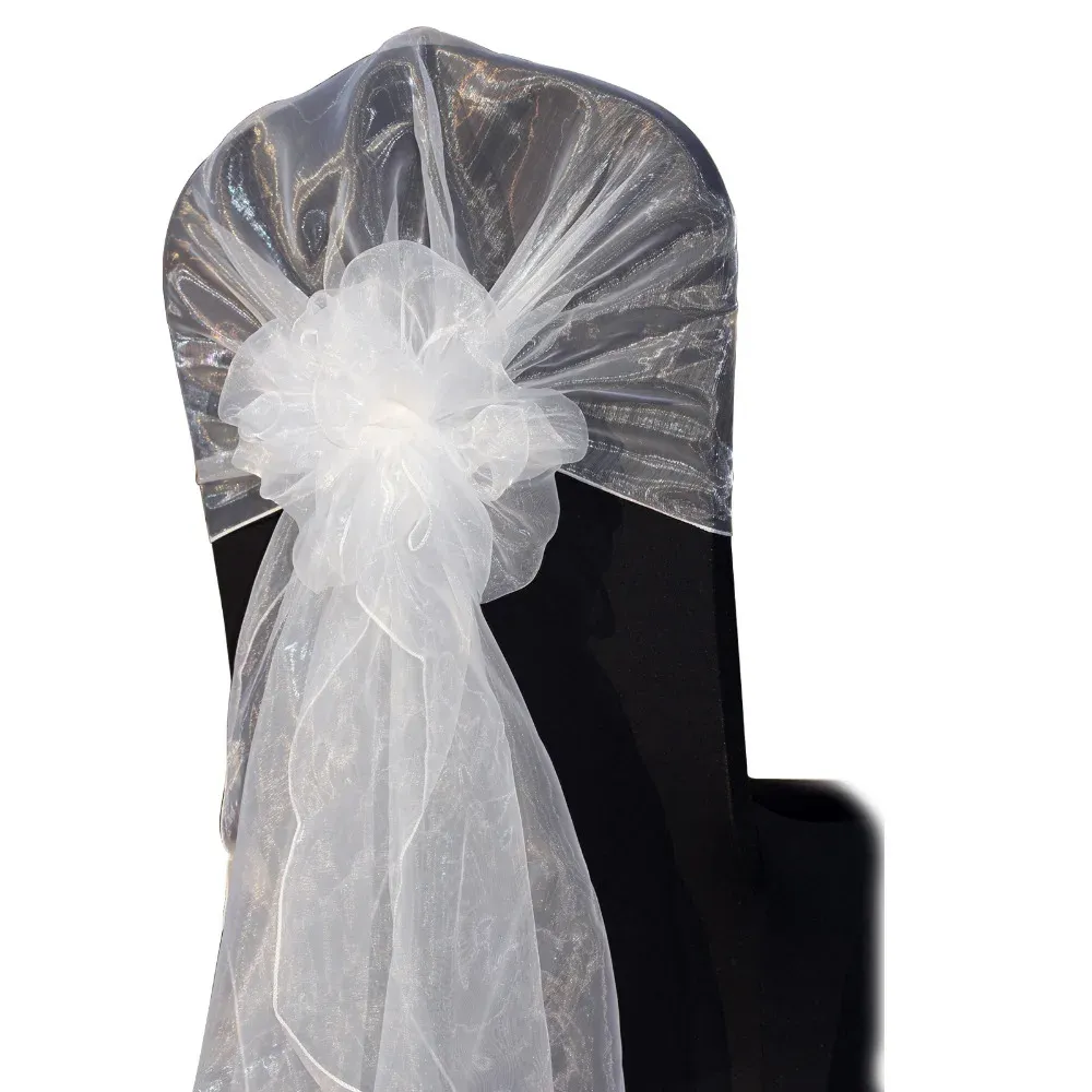 SASHES 10st 65x275 cm Organza Chair Sashes Stol Bows Wedding Party Event Xmas Banket Decor Sheer Organza Fabric Sash Supplies
