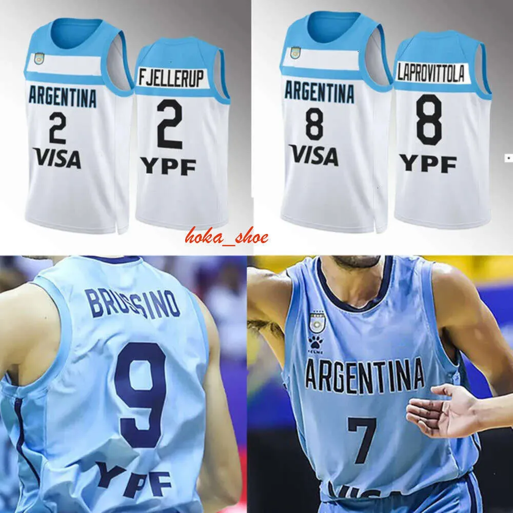 2024 Argentina Basketball Jerseys 7 Facundo Campazzo 5 Manu Ginobili 4 Luis Scola 29 Patricio Garino 14 Gabriel Deck 12 Marcos Delia 2 Maximo Fjellerup Jersey