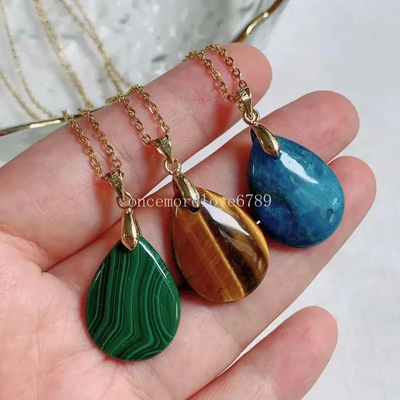 Waterdruppel Echte Natuurlijke Kristallen Stenen Hanger Ketting voor Vrouwen Blauw Kwarts Kyaniet Groen Malachiet Paars Kristallen Kettingen