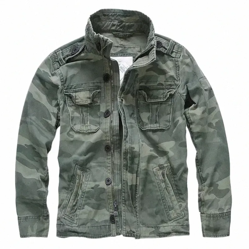 Jaqueta jeans militar masculina retrô camuflada com vários bolsos jaquetas de cowboy masculinas Fi Cargo Jeans casacos jaqueta masculina tamanho S-2XL u8k2 #