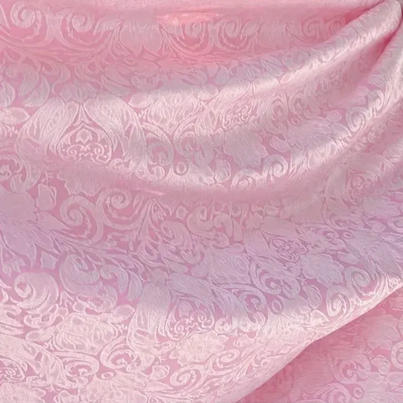 Tyg 3/5/10m vintage 3D präglat blommigt jacquard tyg rosa premiumkvalitetsmaterial för sömnadskläder, vid mätaren