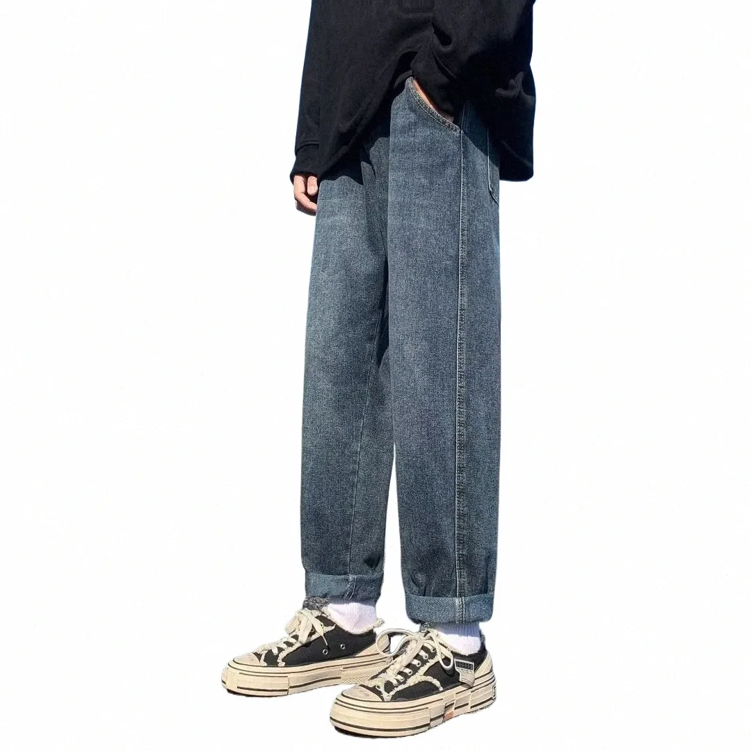 Vintage Wed Abiti da lavoro Jeans da uomo Primavera Ins Fi American High Street Tubo dritto Pantaloni larghi a gamba larga Mop 89sP #
