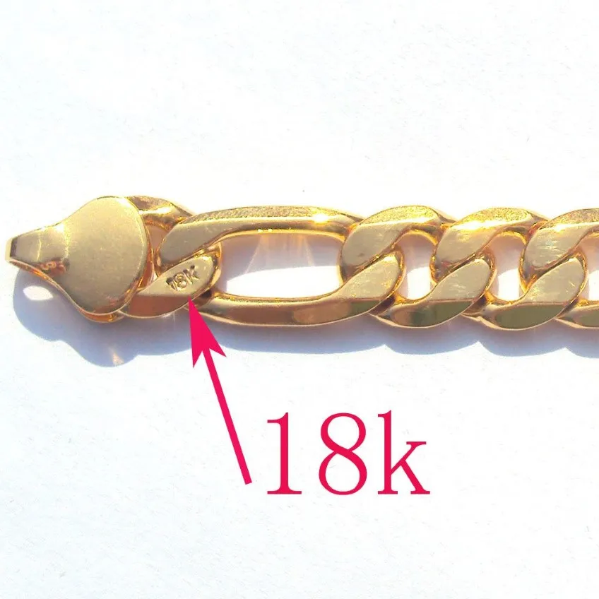 18 K Solid Gold Authentic wykończenie stemplowane 10 mm drobny łańcuch Figaro Naszyjnik242W