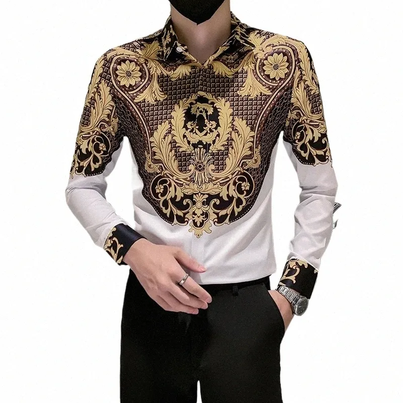 Vintage Royal Gedrukt Lg Mouw Heren Dr Shirts Plus Size 4XL-M Designer Shirt Voor Mannen Luxe Party Club Slanke Blouses tops O045 #
