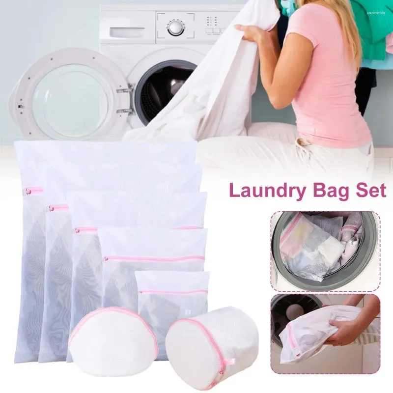 Laundry Bags 7 Size Zippered Mesh Wash Bag Foldable Thicken Underwear Socks For Washing Machines Care Accessories